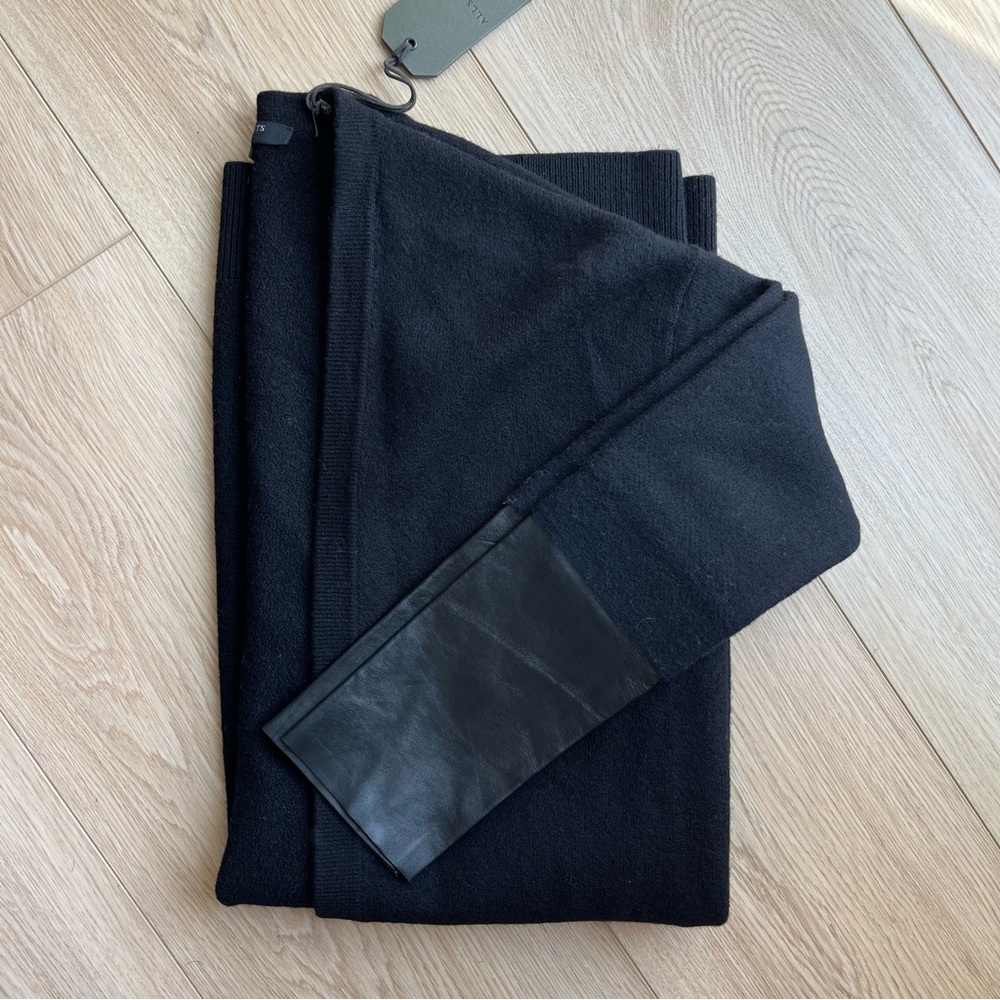 ALLSAINTS All Saints Essy Leather Cuff Trim Merino Wool Black Sweater Cardigan - Picture 4 of 12